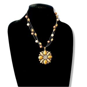 COLDWATER CREEK Tri-tone Antiqued Rustic Layered Flower Necklace | NEW​